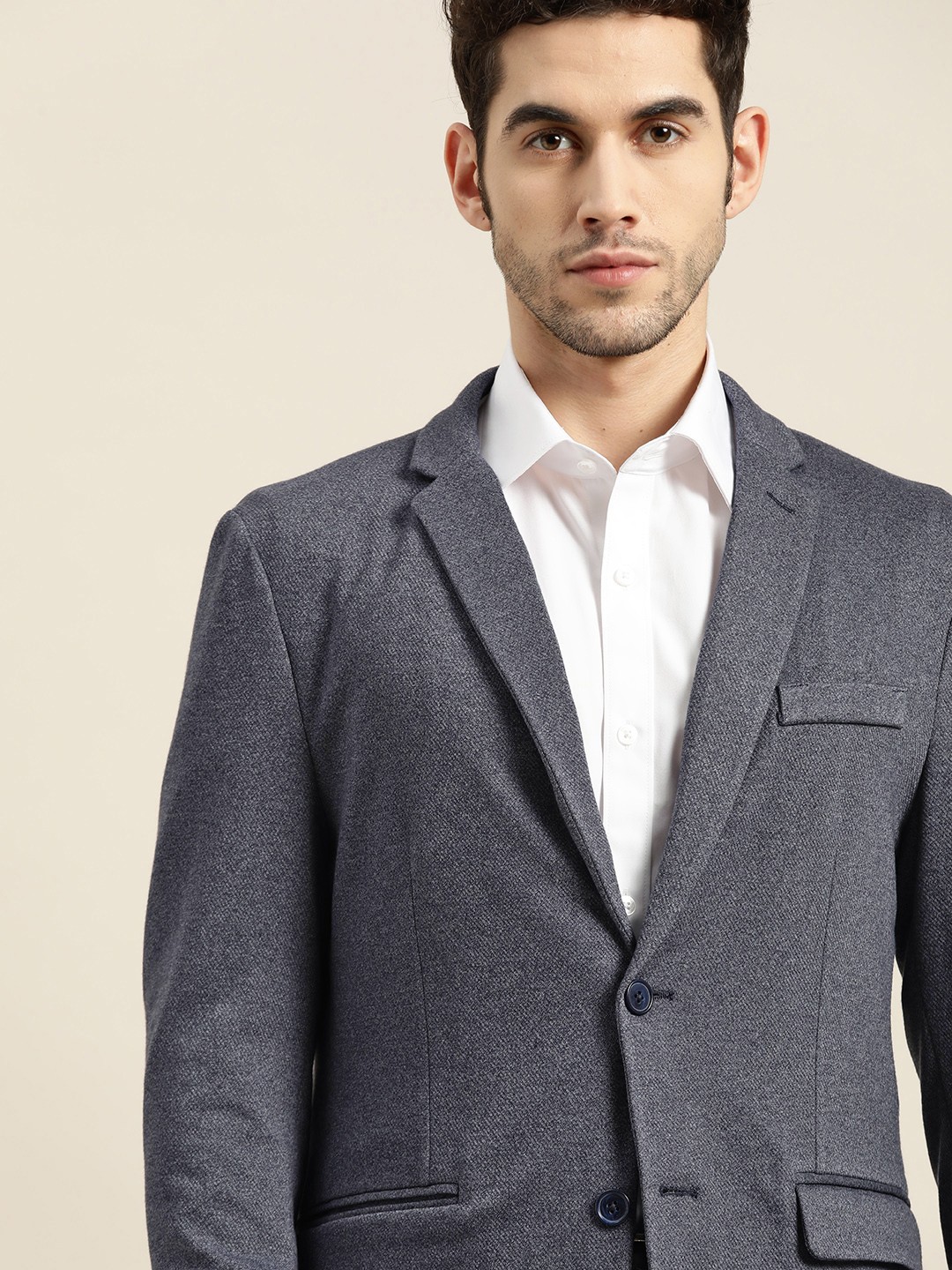 

INVICTUS Blue Self Design Single-Breasted Slim Fit Smart Casual Blazer