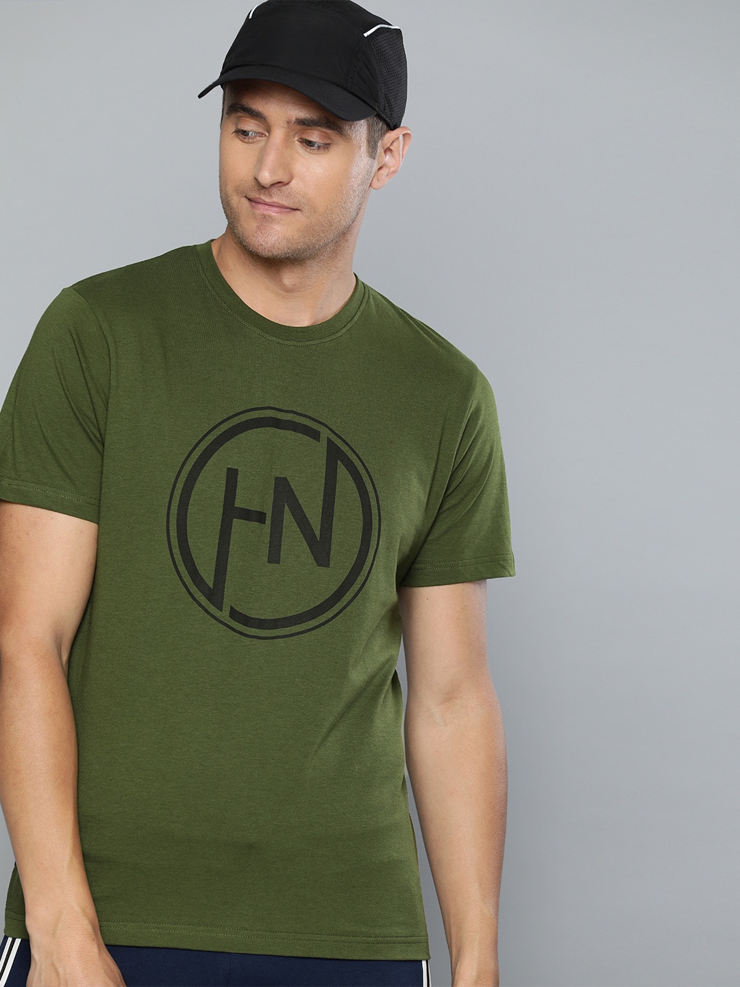

HERE&NOW Men Olive Green Printed Round Neck T-shirt