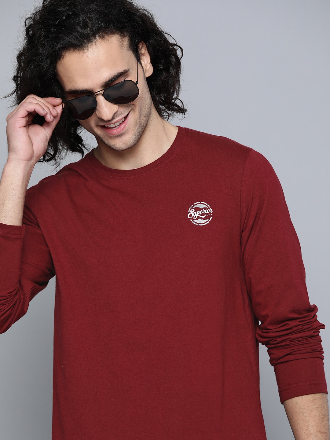 

HERENOW Men Maroon Pure Cotton Solid Round Neck Pure Cotton T-shirt