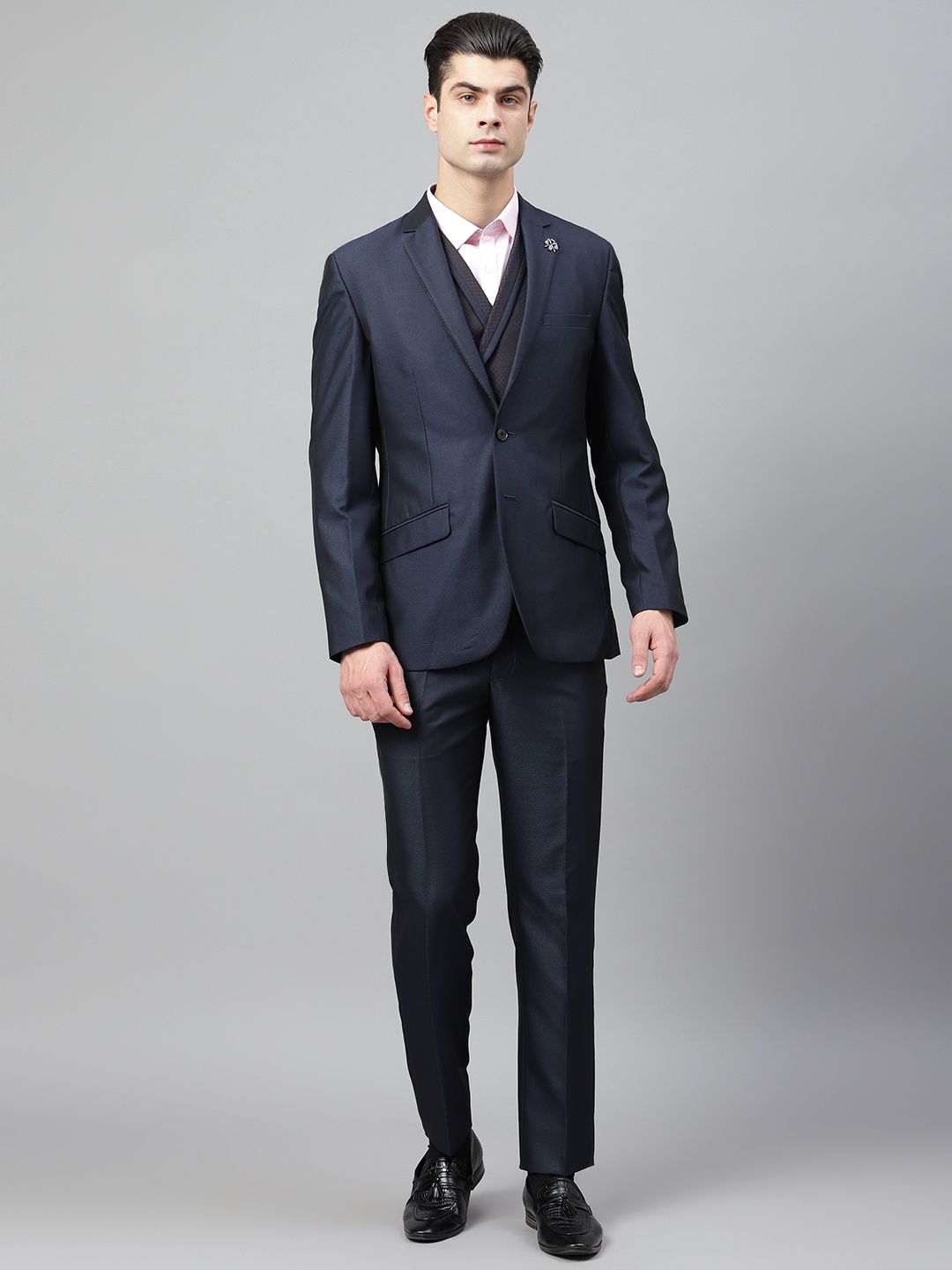 

Park Avenue Men Navy Solid Slim Fit Single-Breasted Formal Suit, Navy blue