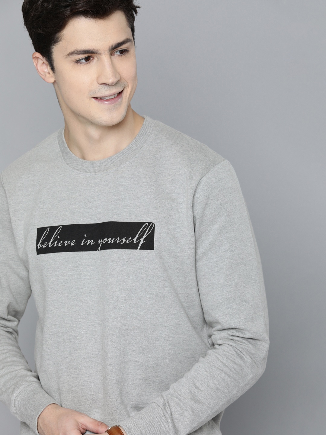 

HERE&NOW Men Grey Printed Pullover Sweatshirt