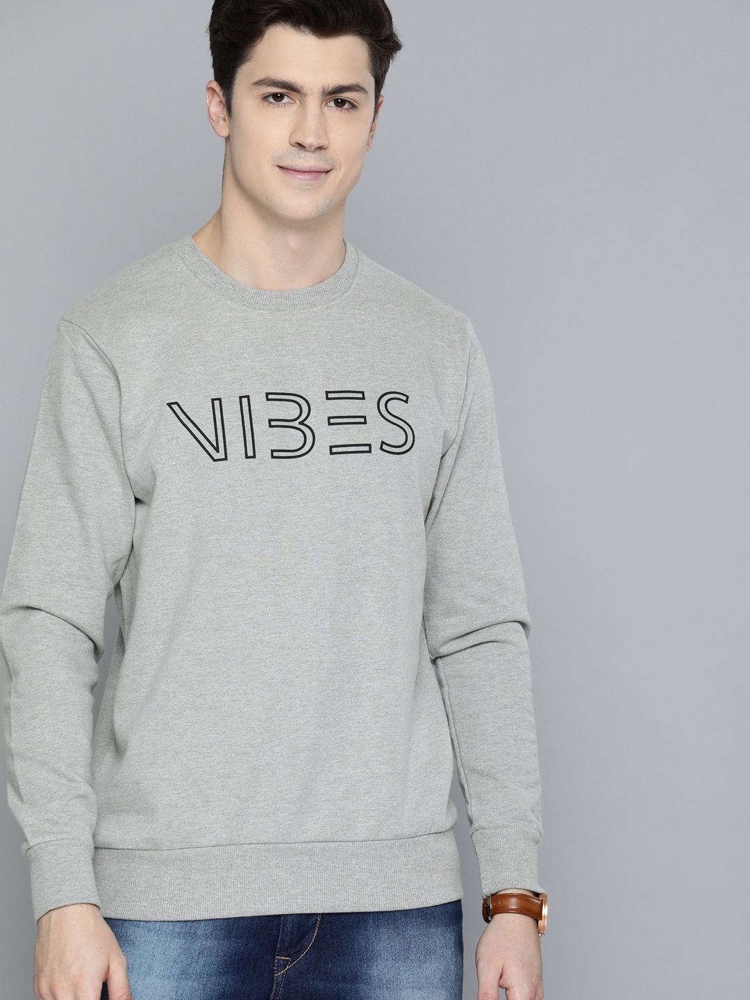 

HERE&NOW Men Grey Printed Pullover Sweatshirt