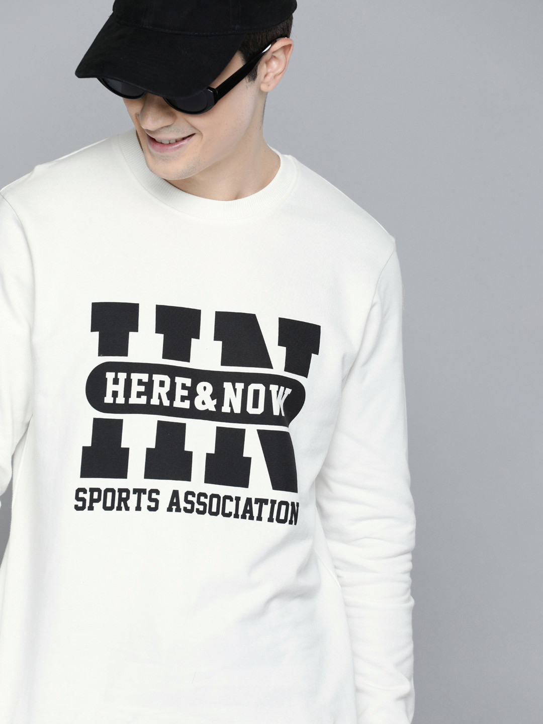

HERE&NOW Men White Printed Pullover Sweatshirt