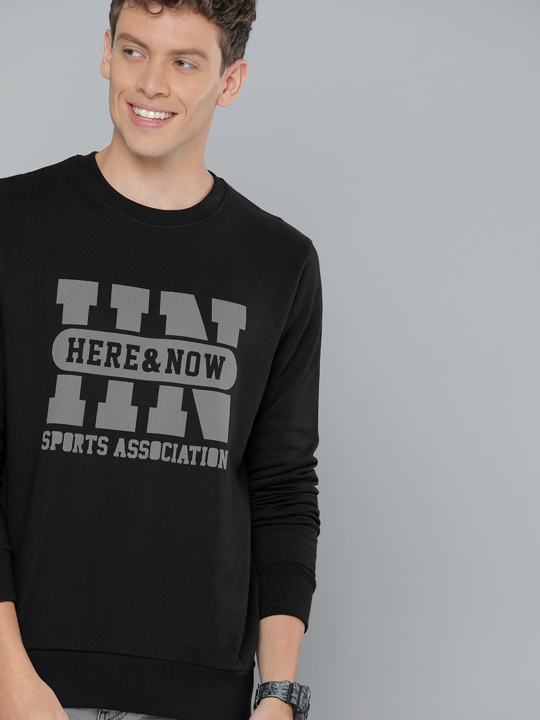 

HERE&NOW Men Black & Grey Printed Sweatshirt