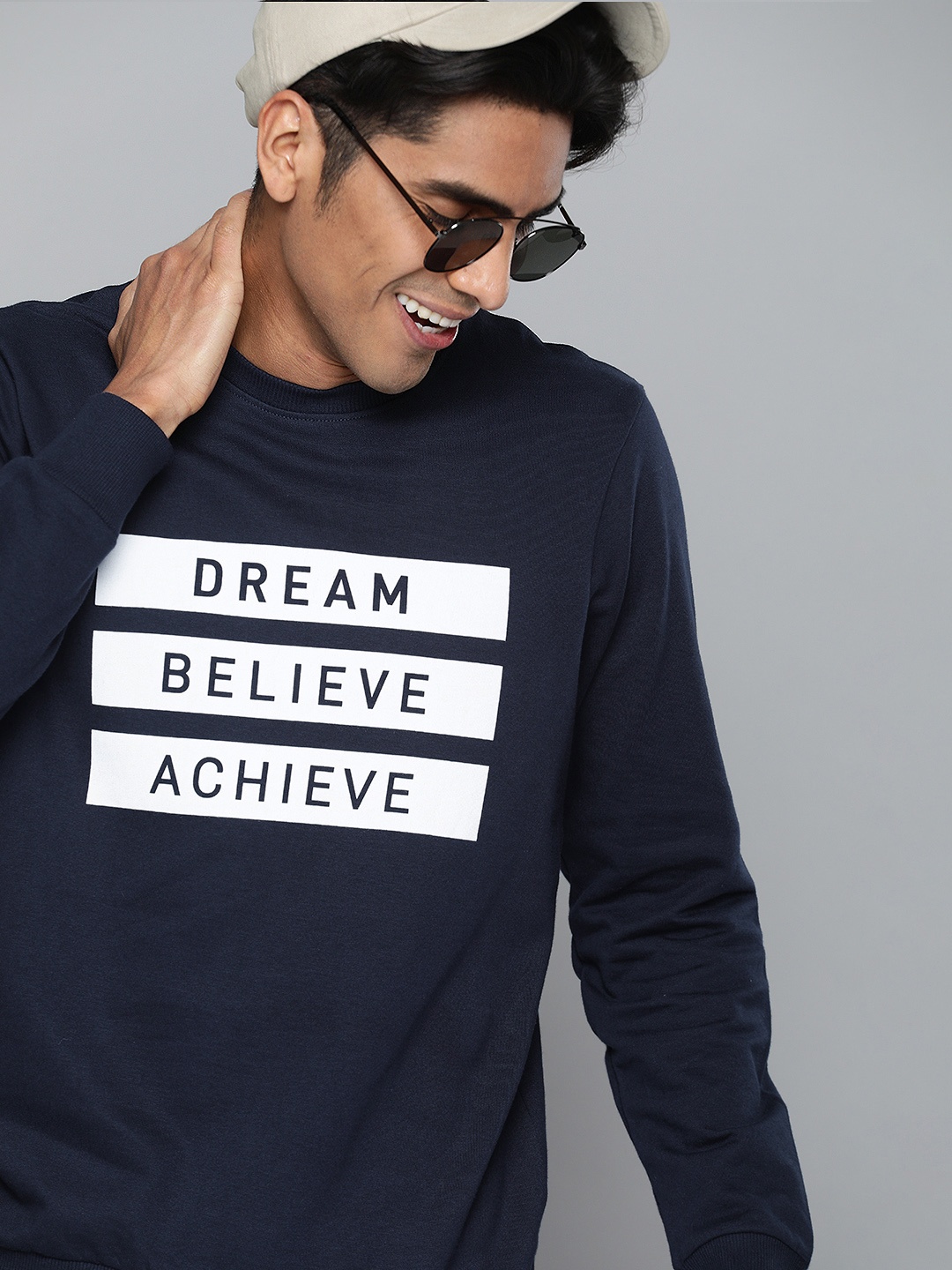 

HERE&NOW Men Navy Blue & White Printed Sweatshirt