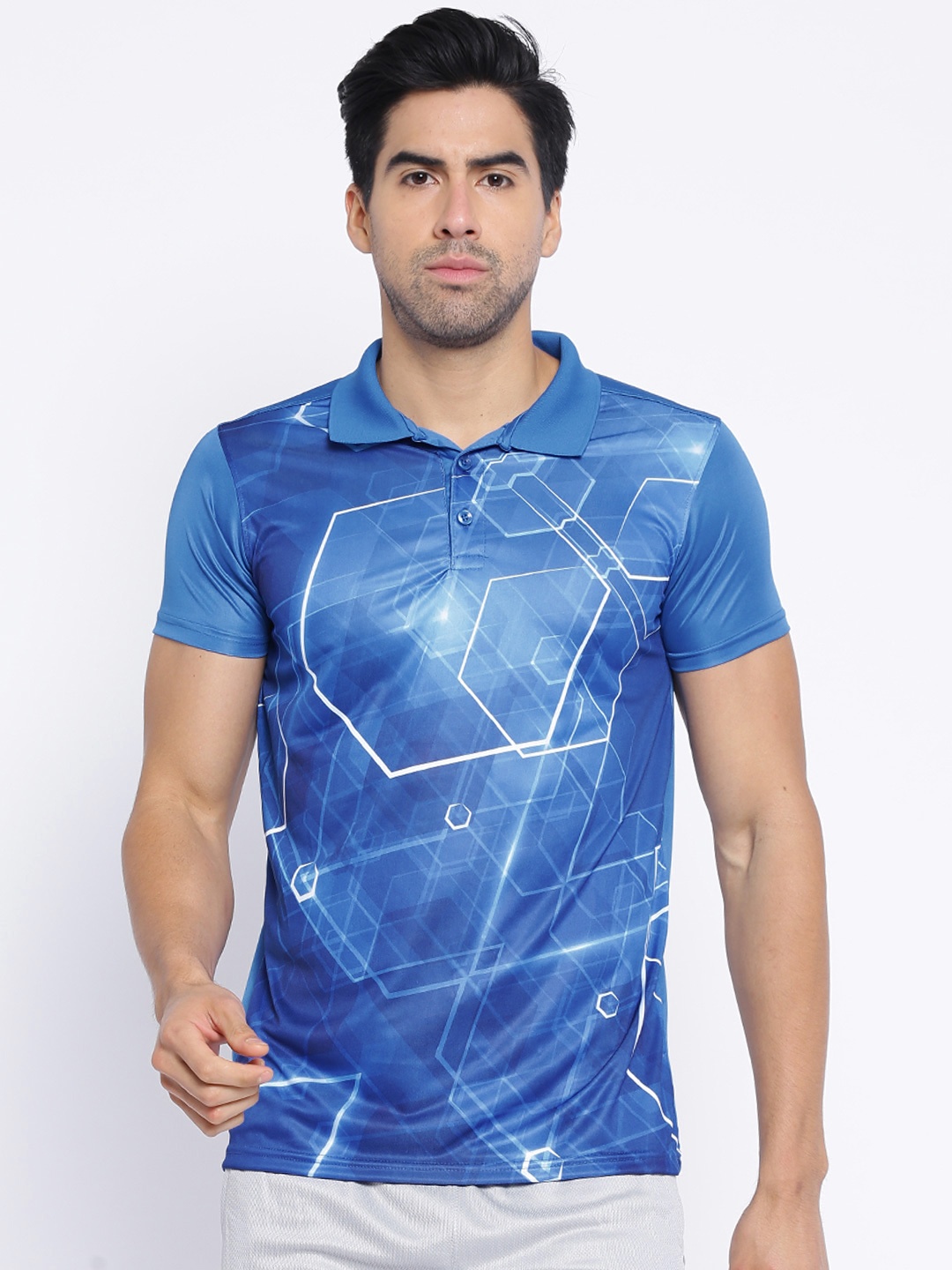 

Campus Sutra Blue Polyester Printed T-shirt