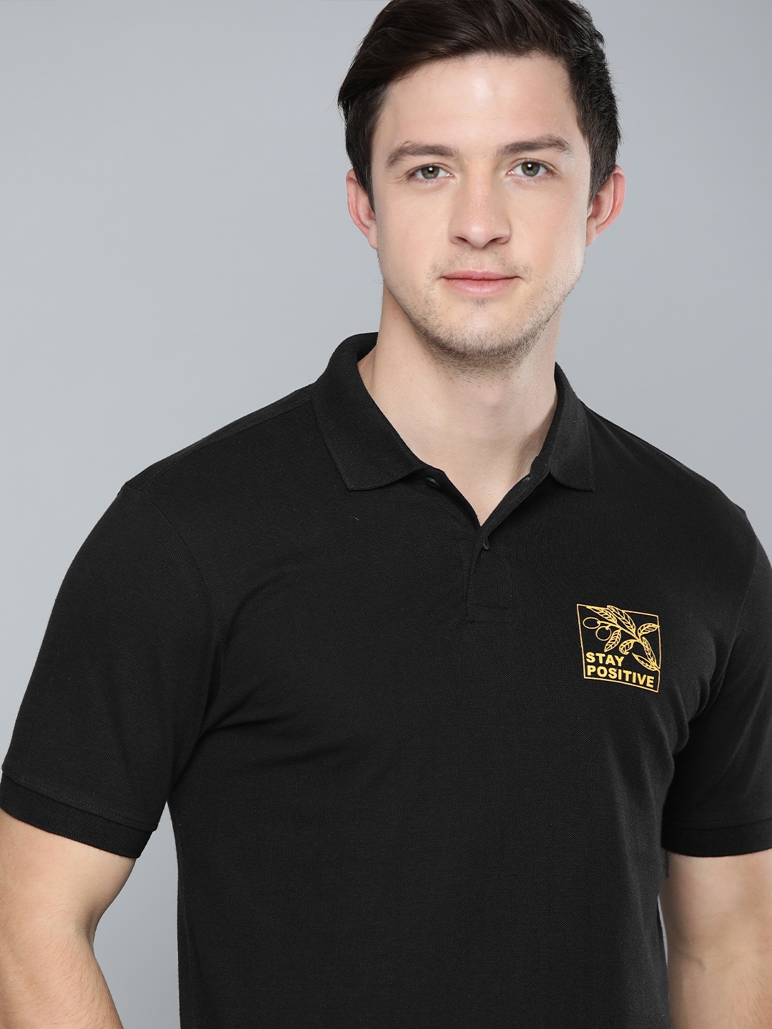 

HERENOW Men Black Solid Polo Collar Pure Cotton T-shirt