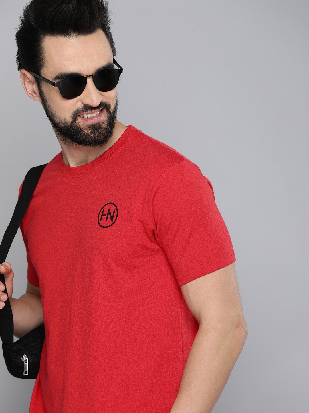 

HERE&NOW Men Red Brand Logo Printed Round Neck T-shirt