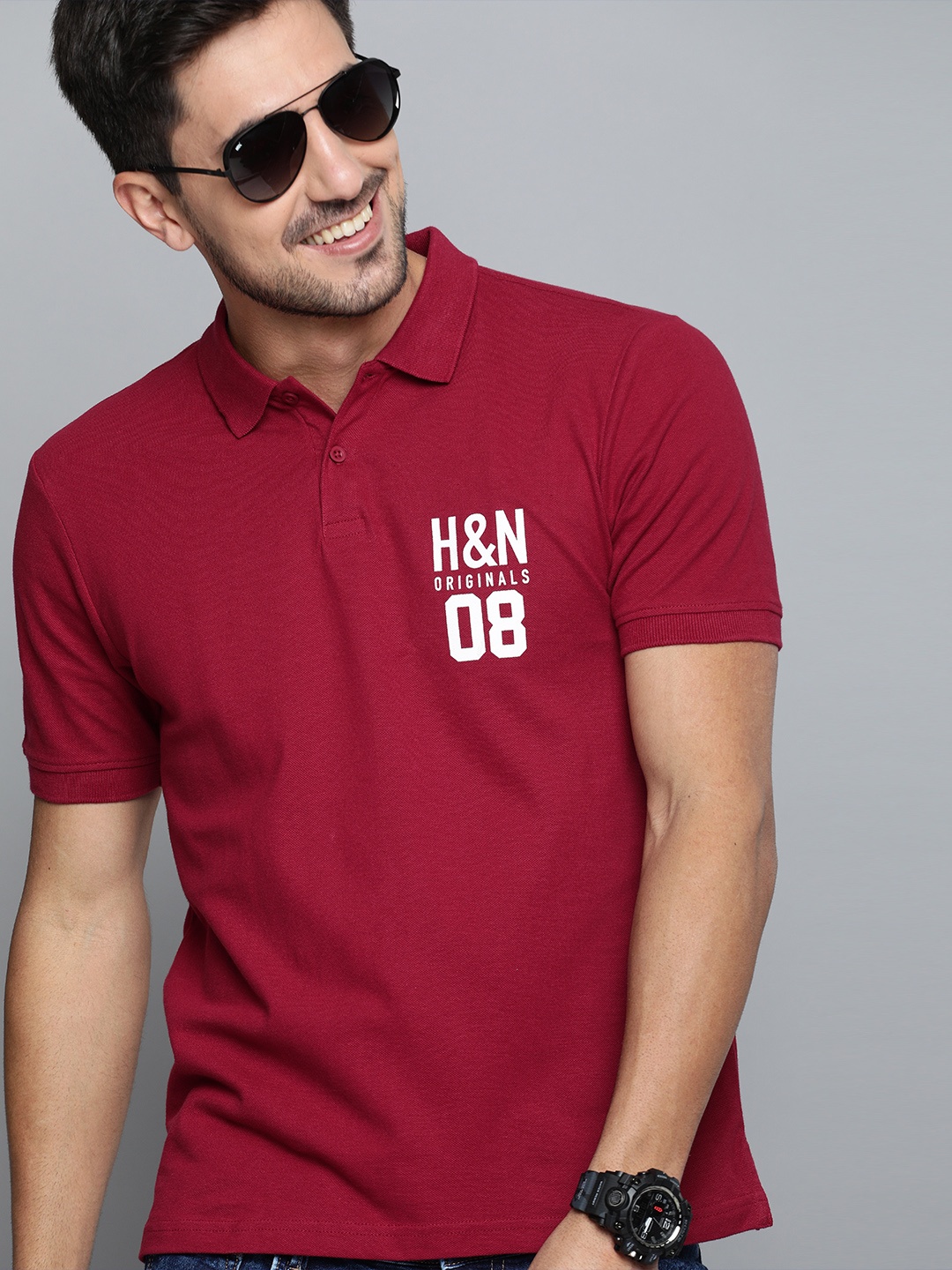 

HERENOW Men Maroon Solid Cotton Polo Collar Pure Cotton T-shirt