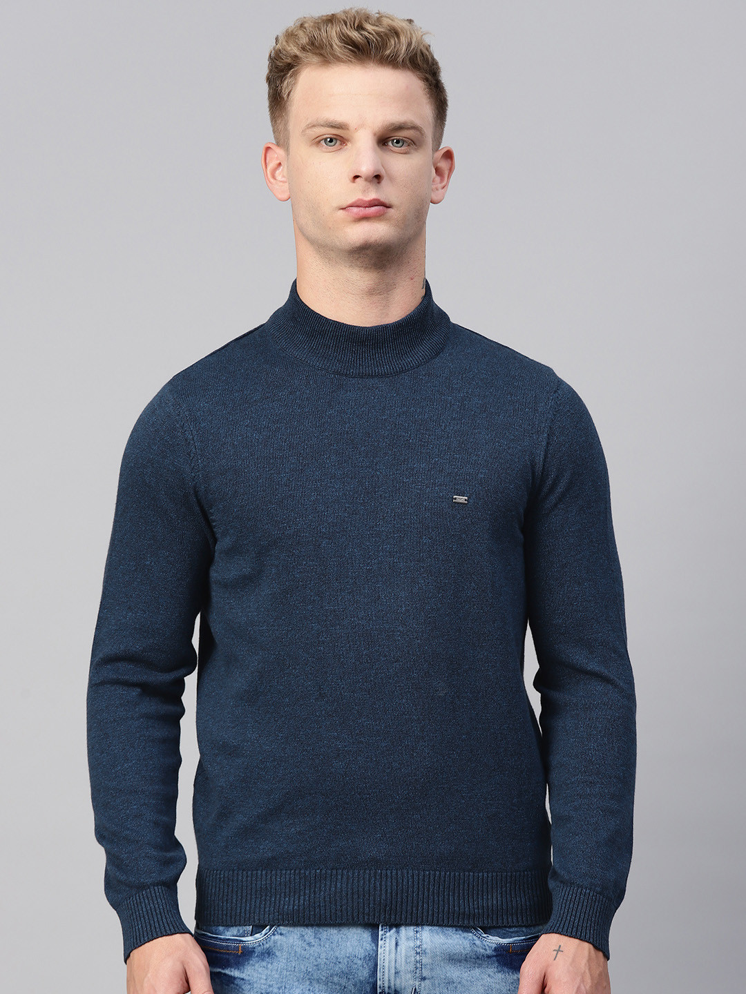 

Blackberrys Men Navy Blue Solid Pullover Sweater