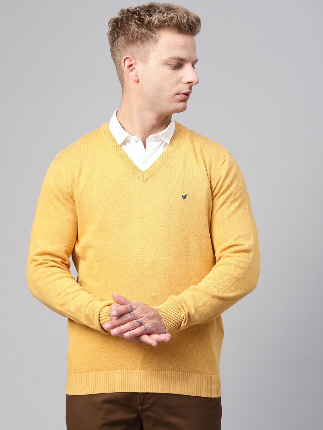 

Blackberrys Men Yellow Solid Pullover Sweater