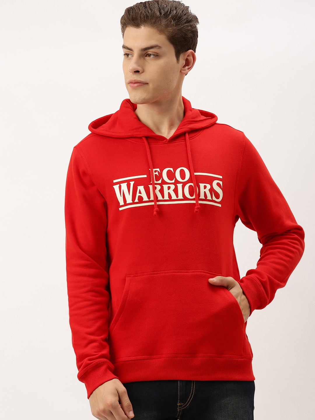 

Flying Machine Men Red Printed Hooded Sweatshirt