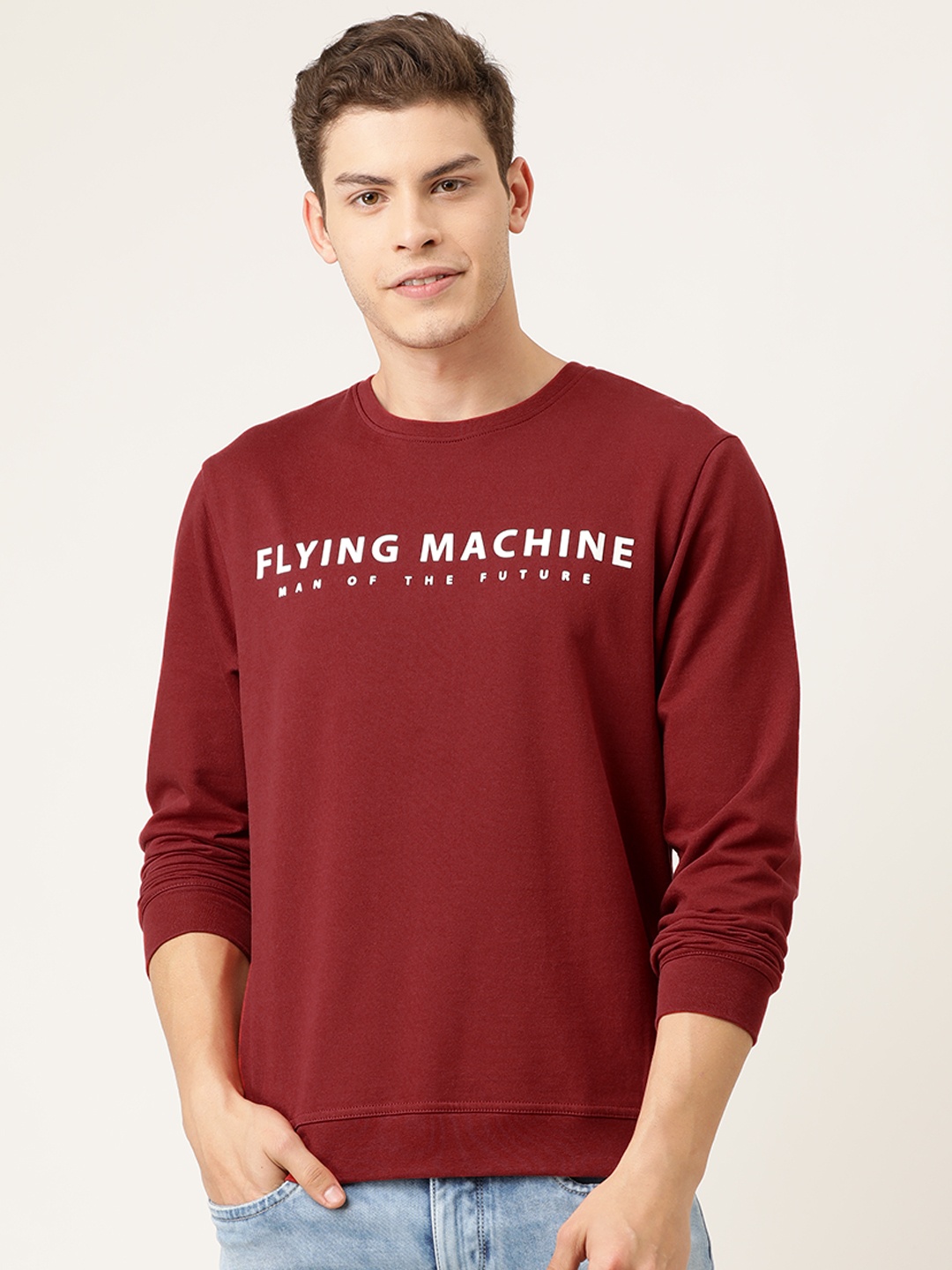 

Flying Machine Men Maroon Printed Pullover Sweatshirt