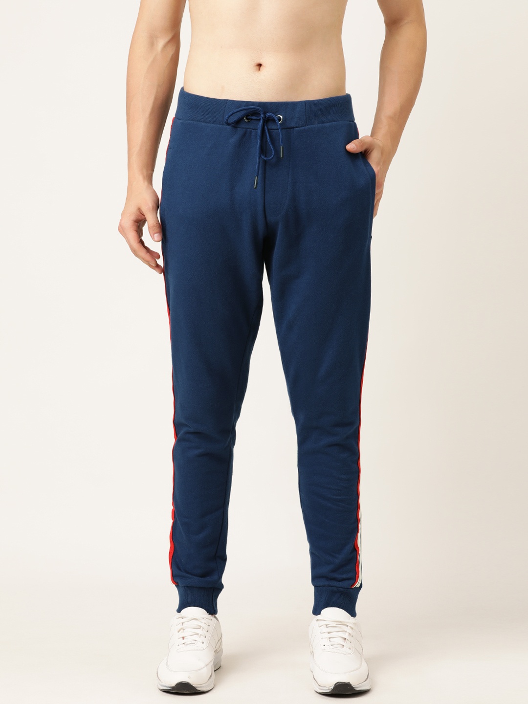 

Flying Machine Men Blue Straight Fit Solid Joggers with Side Stripes