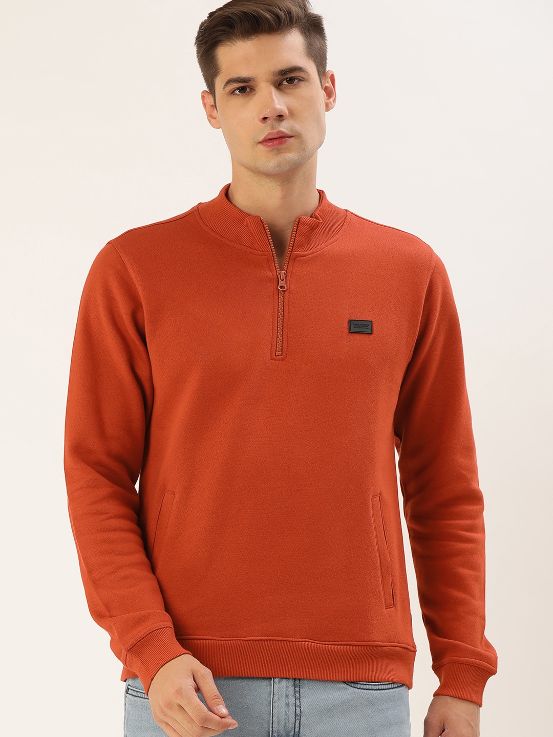 

Flying Machine Men Rust Orange Half Zipper Sweatshirt