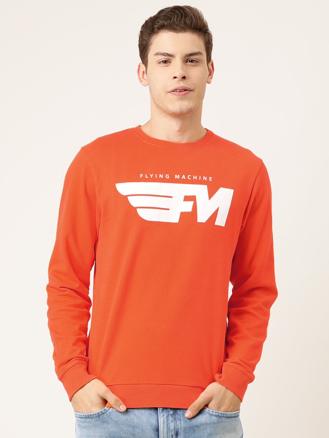 

Flying Machine Men Orange Printed Sweatshirt