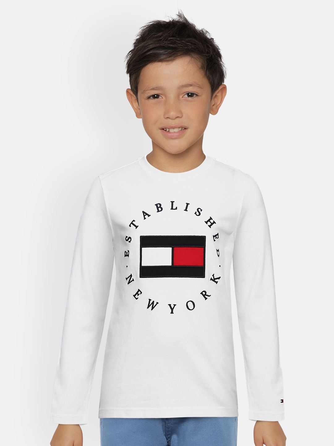 

Tommy Hilfiger Boys White Printed Organic Cotton Round Neck T-shirt