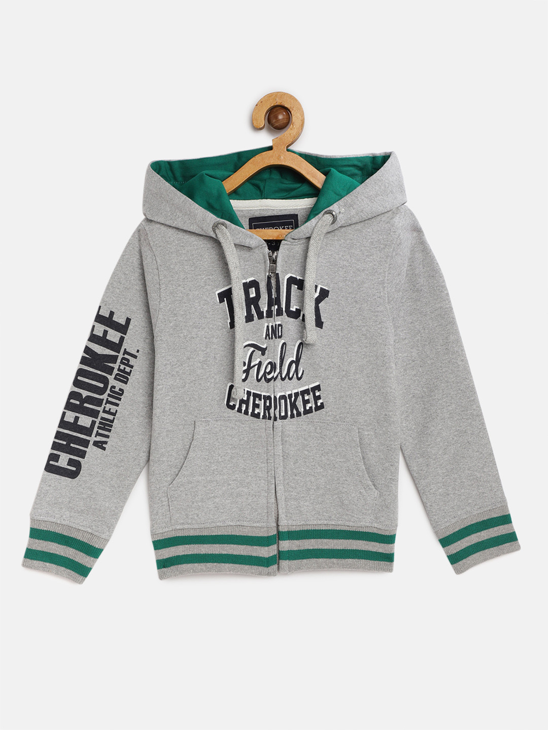 

Cherokee Boys Grey Melange & Green Printed Hooded Sweatshirt