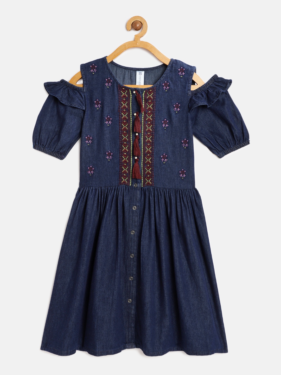 

Cherokee Girls Navy Blue Solid Fit and Flare Dress