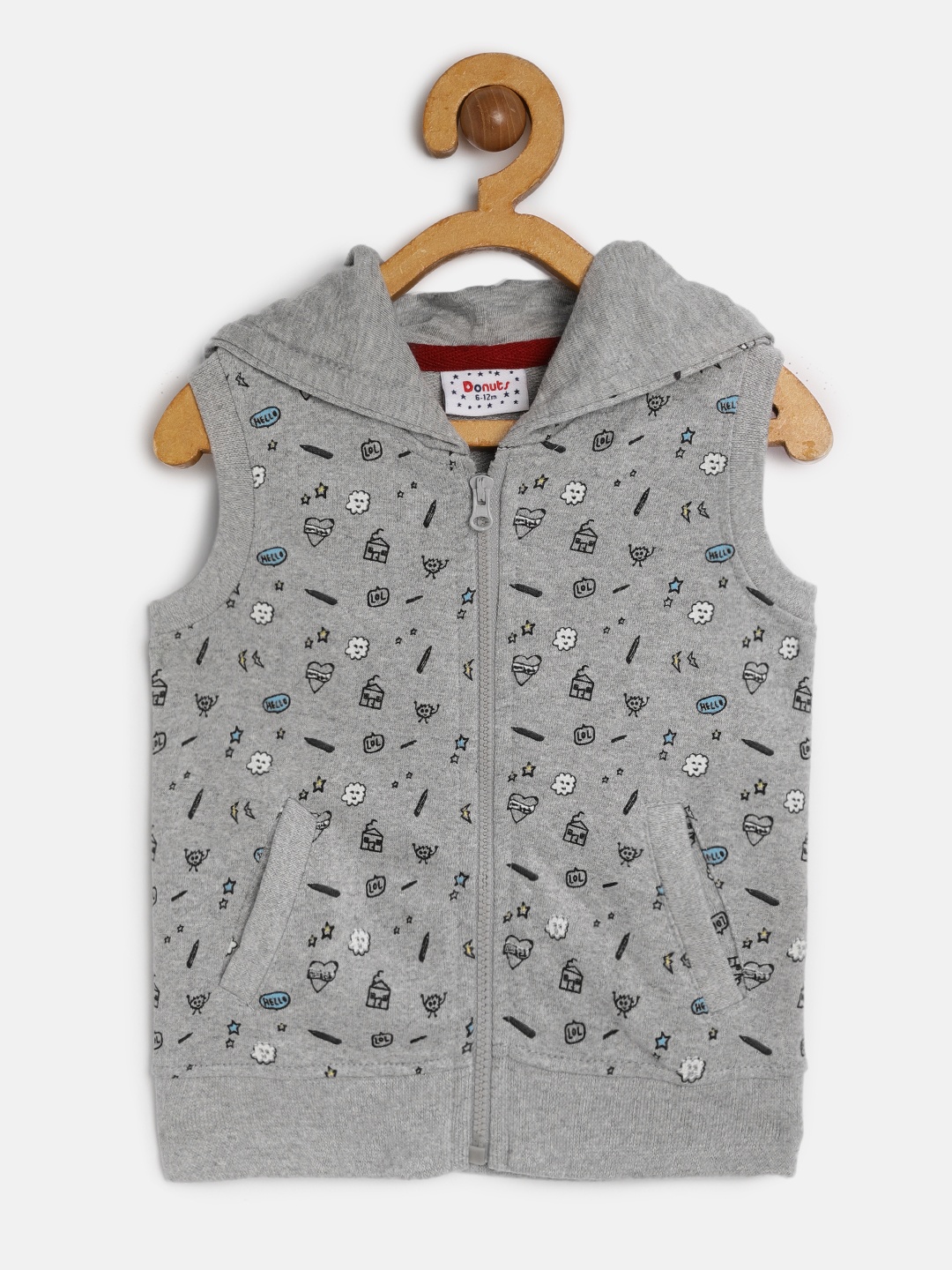 

Donuts Boys Grey Melange Printed Hooded Sweatshirt