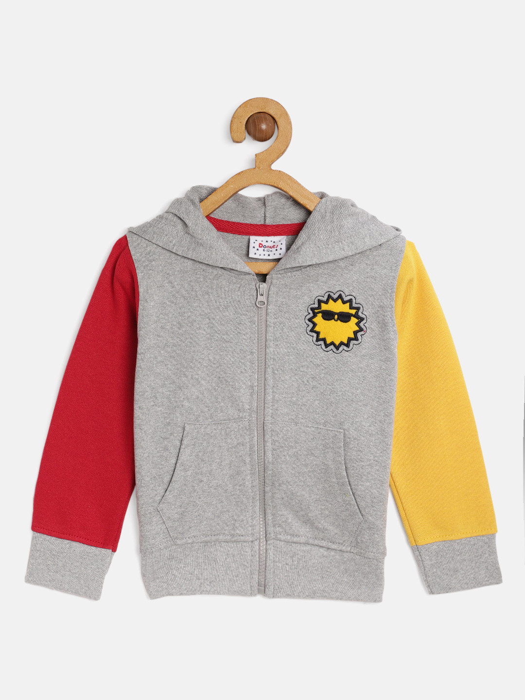 

Donuts Boys Grey Melange Solid Hooded Sweatshirt