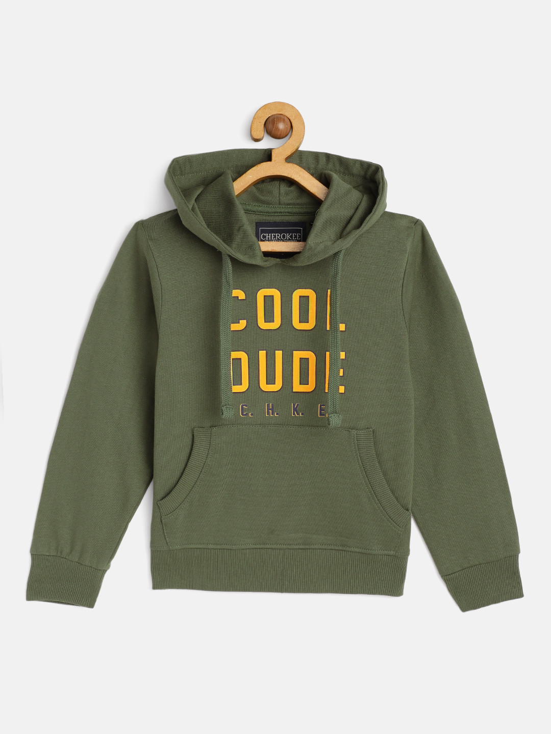 

Cherokee Boys Olive Green Printed Hooded Sweatshirt