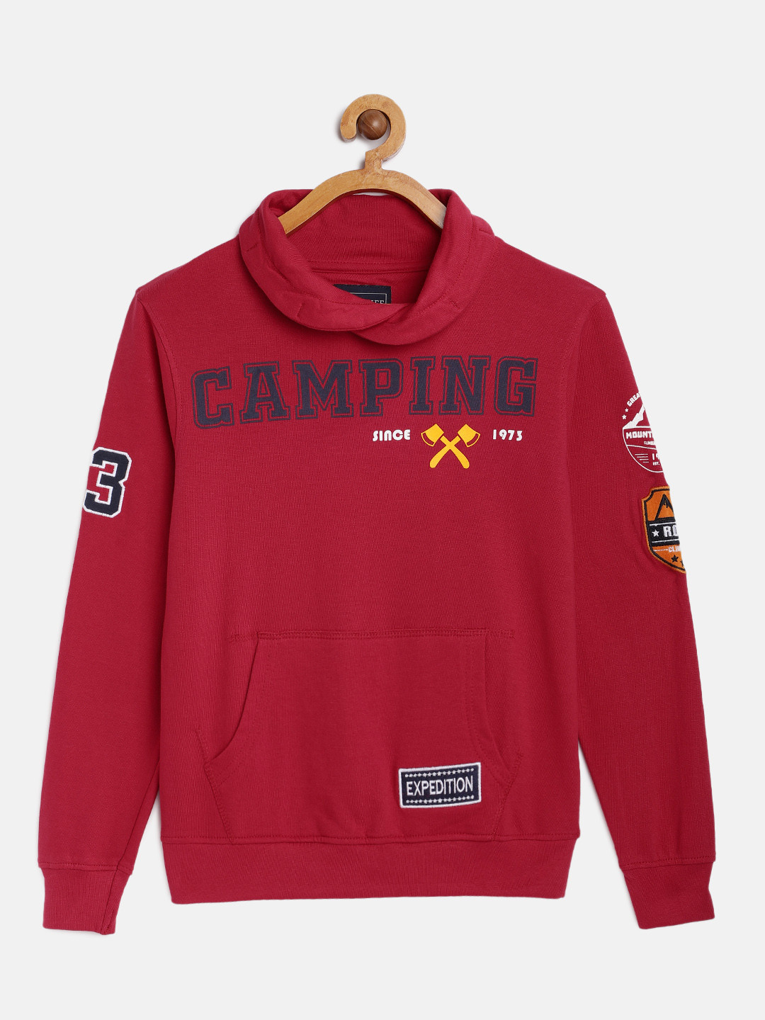 

Cherokee Boys Red & Navy Blue Printed Hooded Sweatshirt