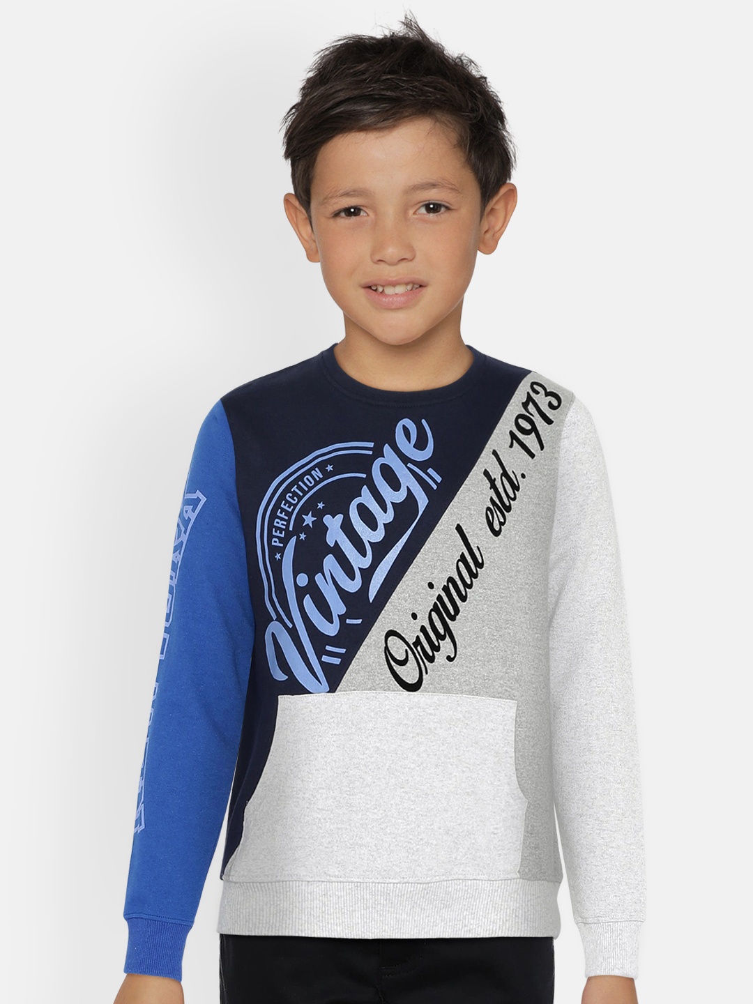 

Cherokee Boys Navy Blue & Grey Printed Sweatshirt