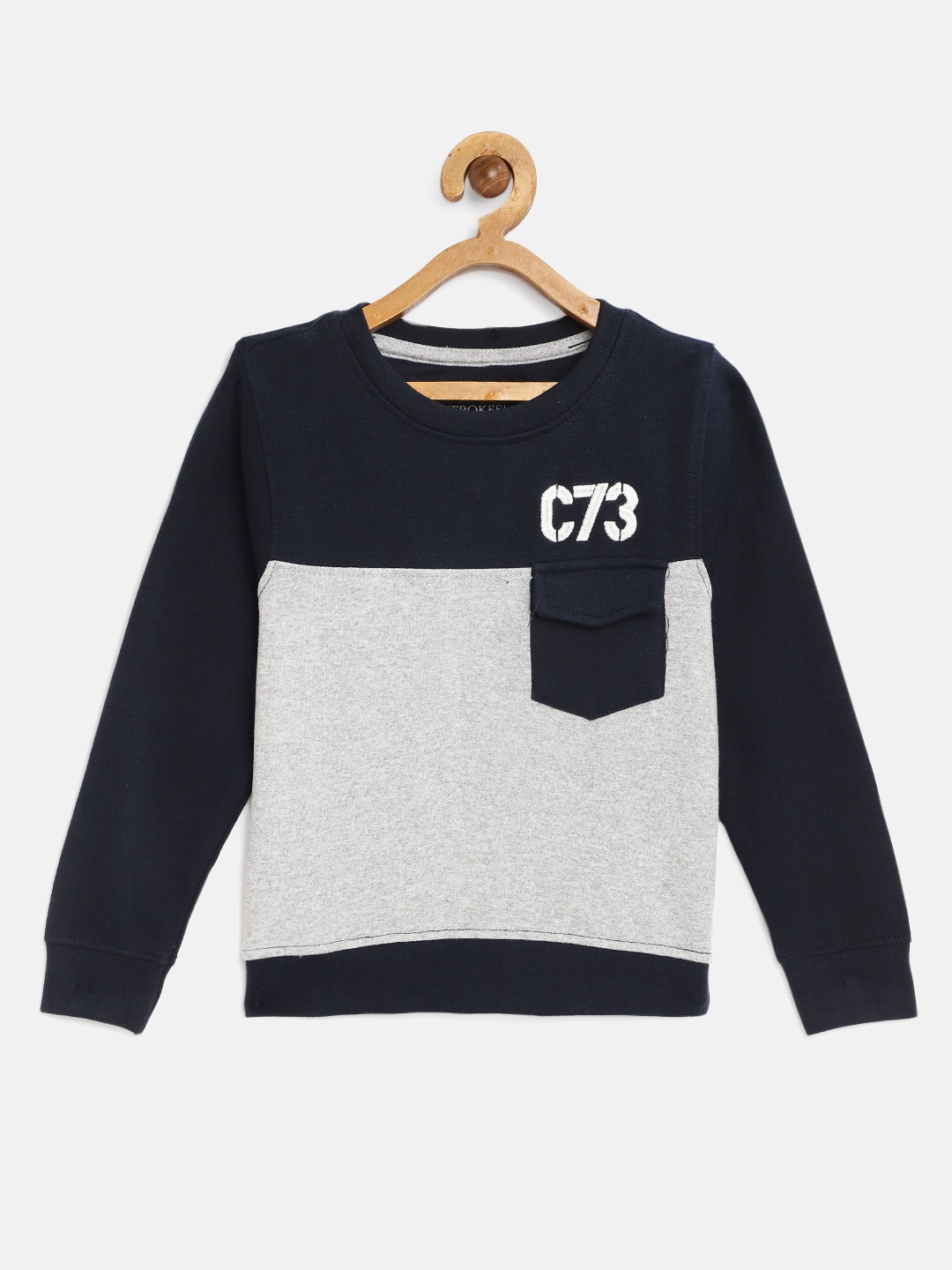 

Cherokee Boys Navy Blue & Grey Melange Colourblocked Sweatshirt