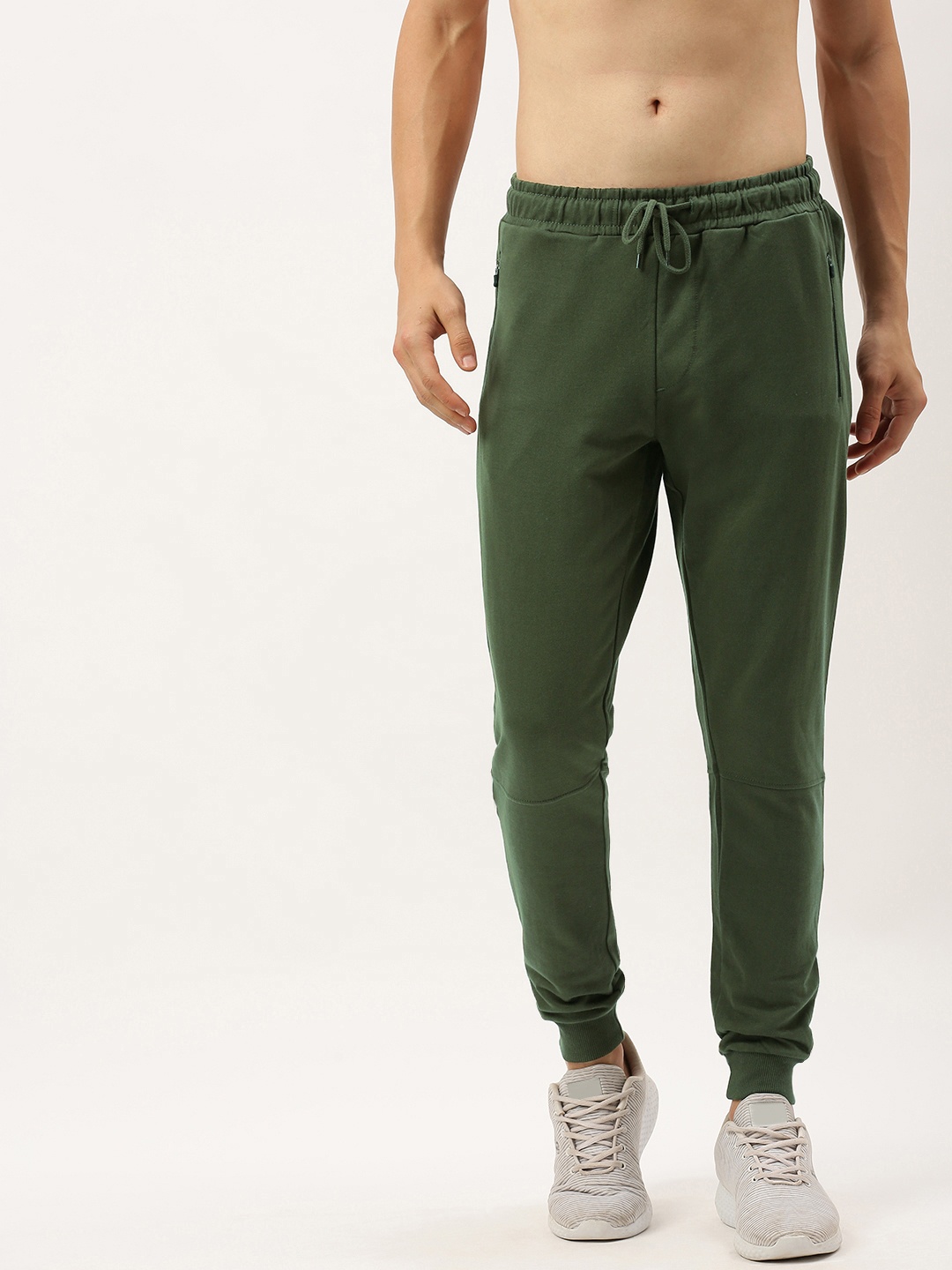 

Flying Machine Men Olive Green Straight Fit Solid Joggers with Contrast Detail