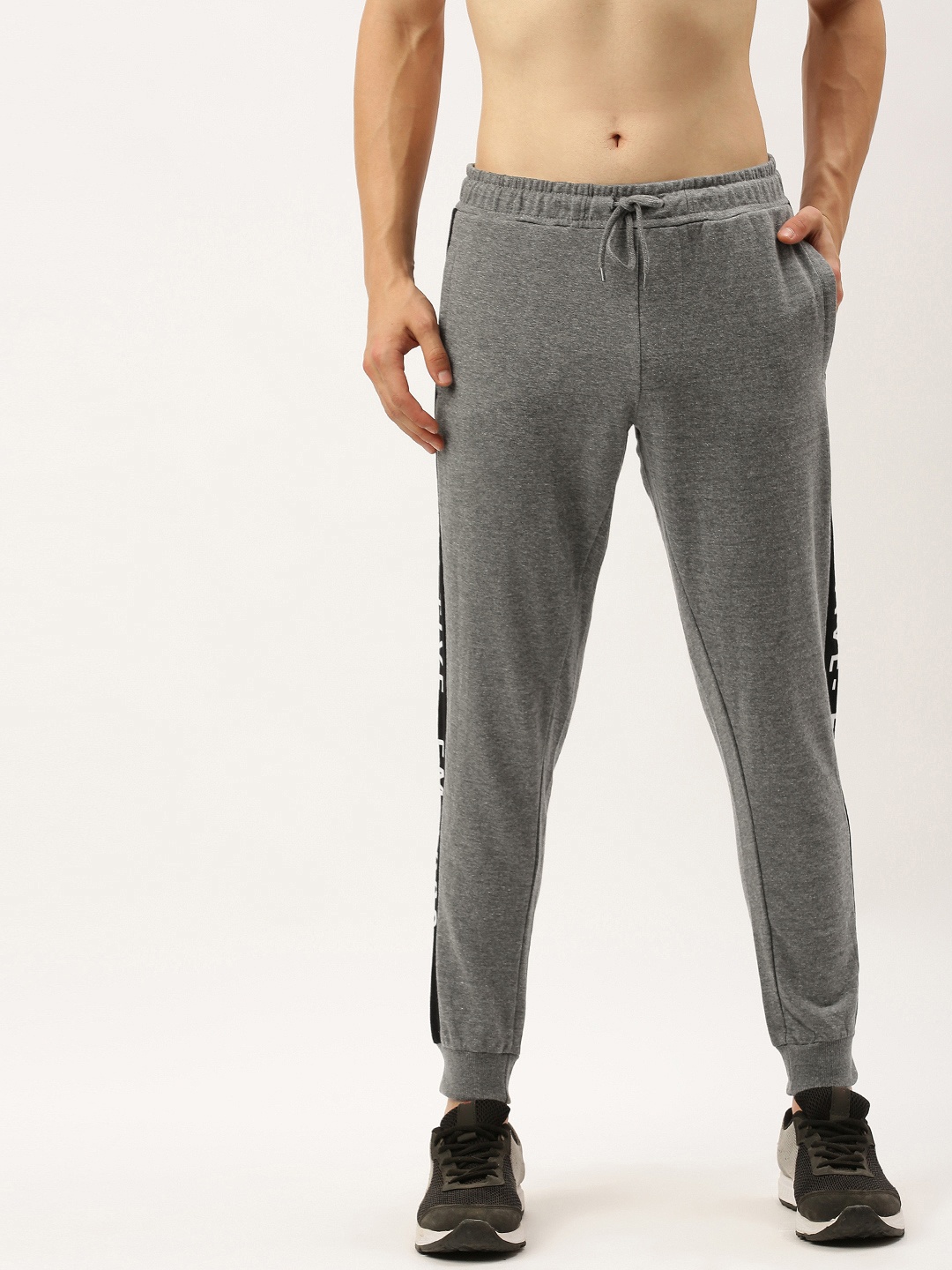 

Flying Machine Men Grey Straight Fit Solid Joggers with Side Stripes
