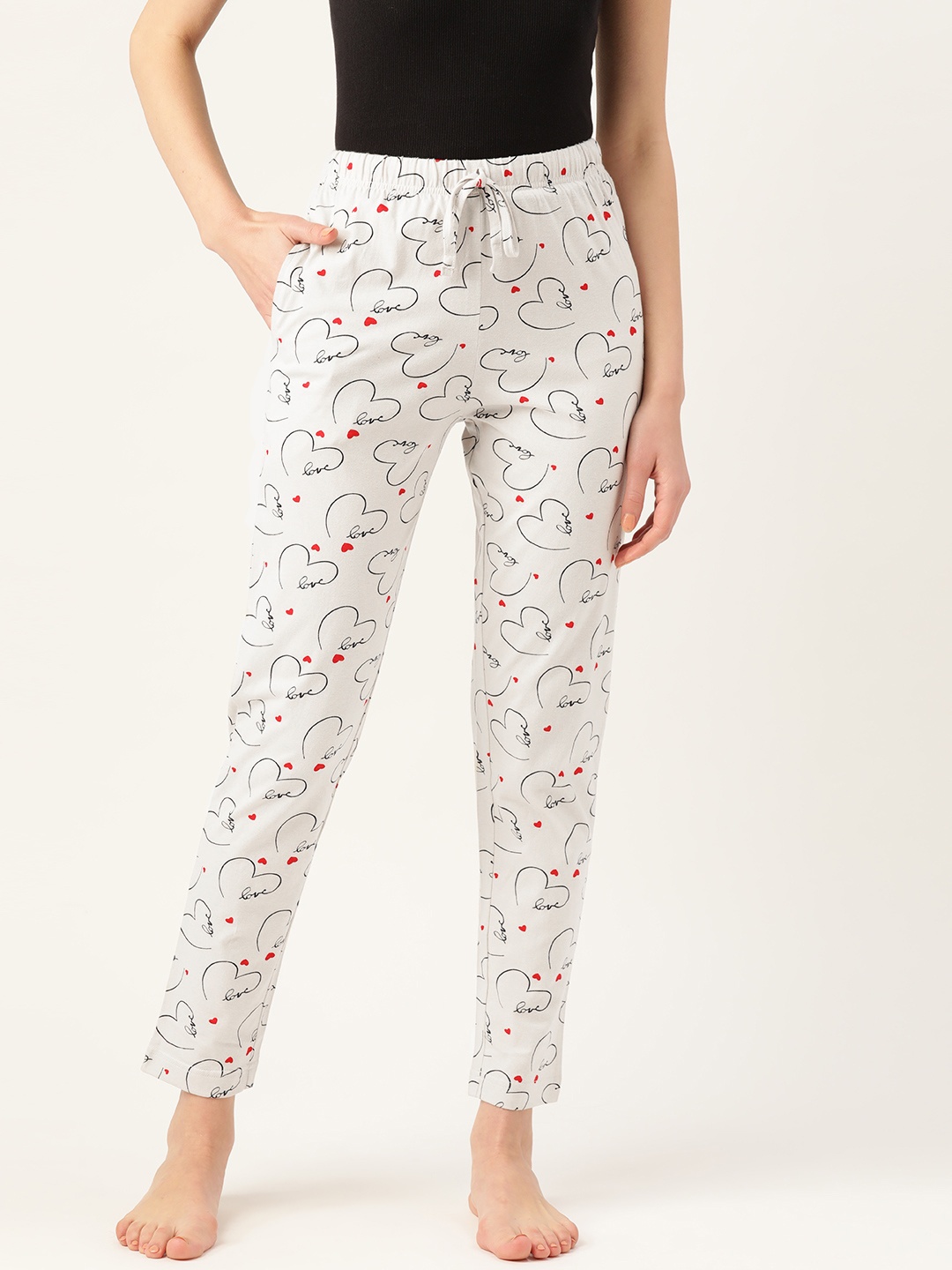 

ETC Women White & Black Pure Cotton Printed Lounge Pants