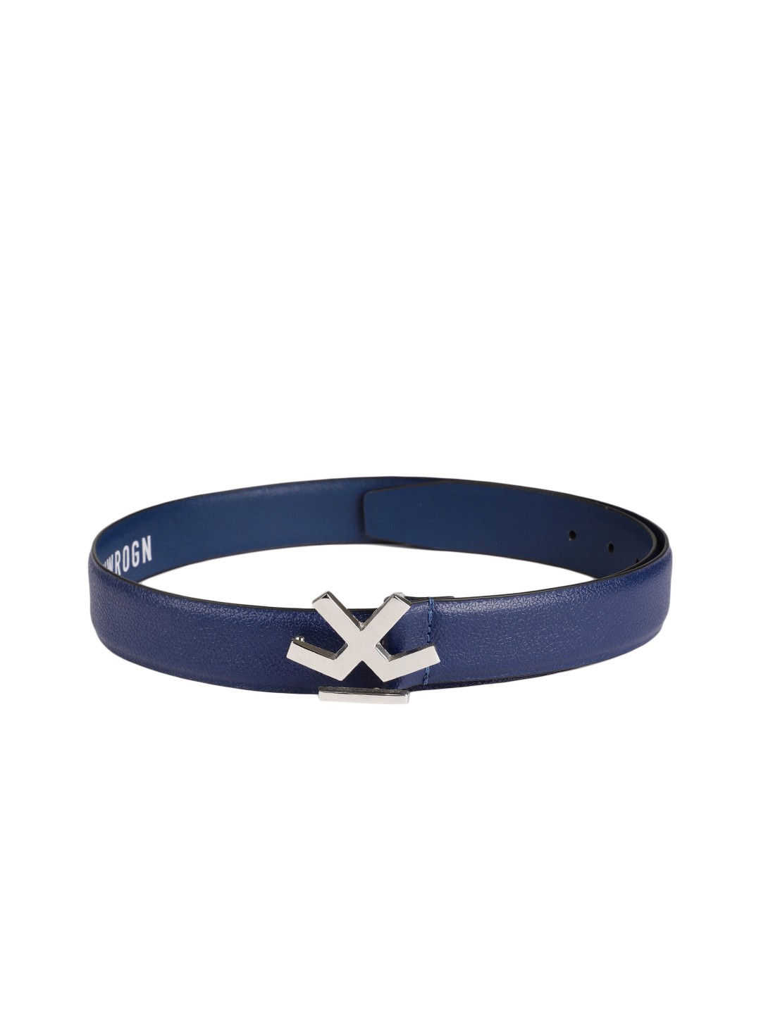 

WROGN Men Navy Blue Solid Leather Belt