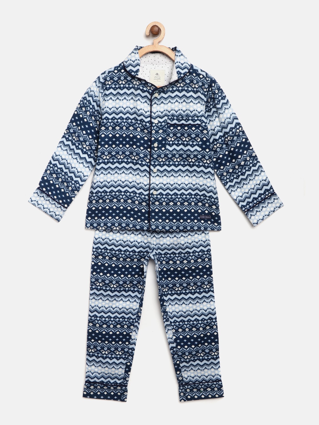 

Cherry Crumble Boys and Girls Multicolor Aztec Tribal Print Nightsuit, Navy blue