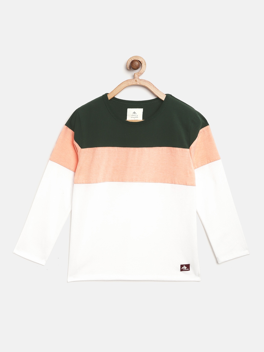 

Cherry Crumble Kids White & Peach-Coloured Colourblocked Round Neck T-shirt