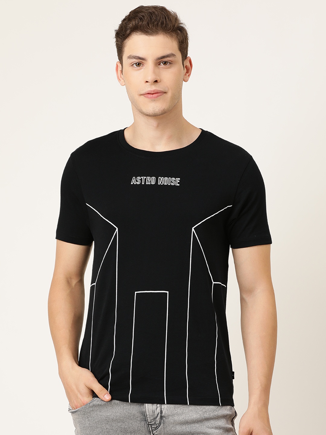 

Flying Machine Men Black Printed Round Neck Pure Cotton T-shirt