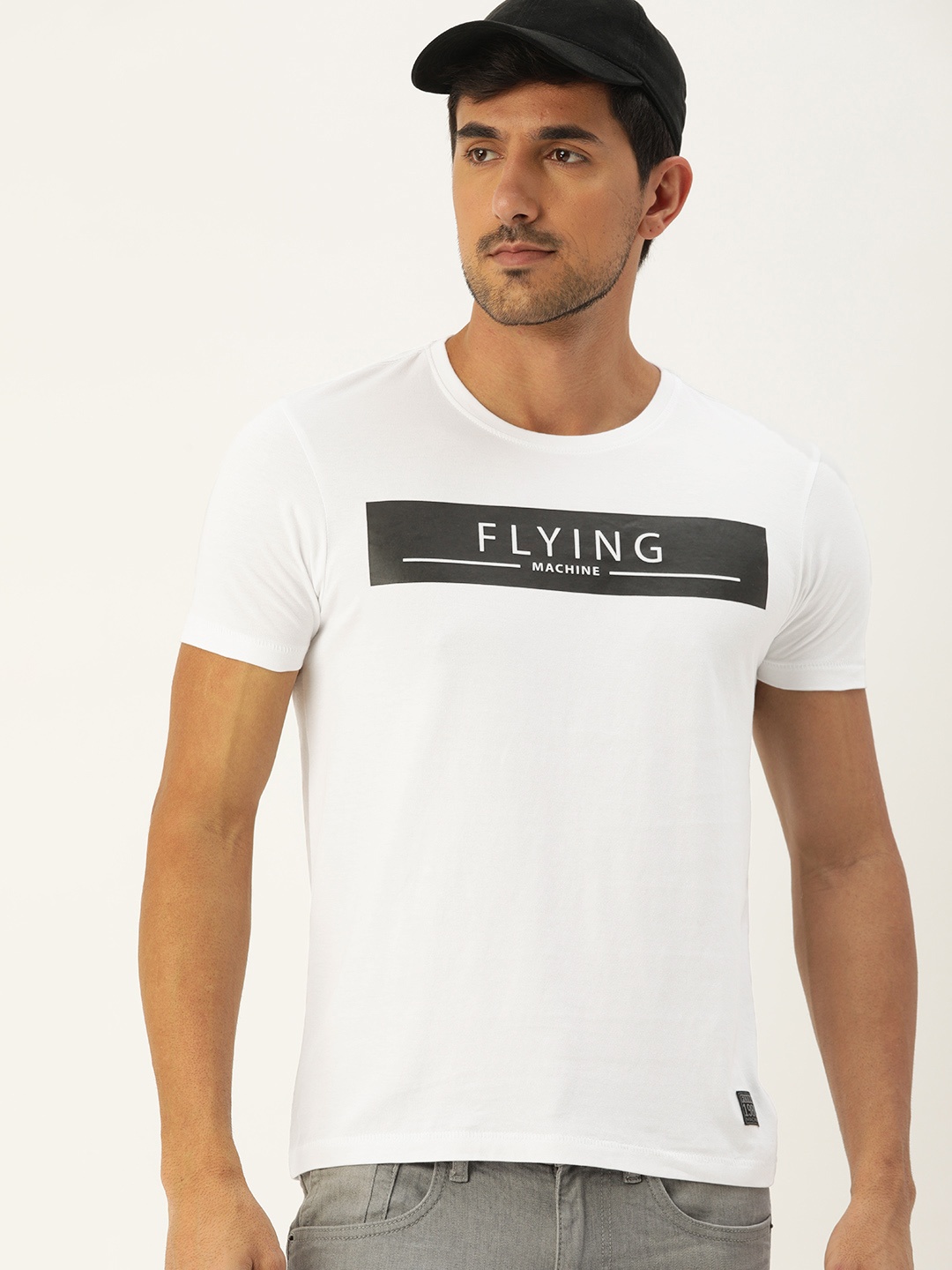 

Flying Machine Men White Printed Round Neck Pure Cotton T-shirt