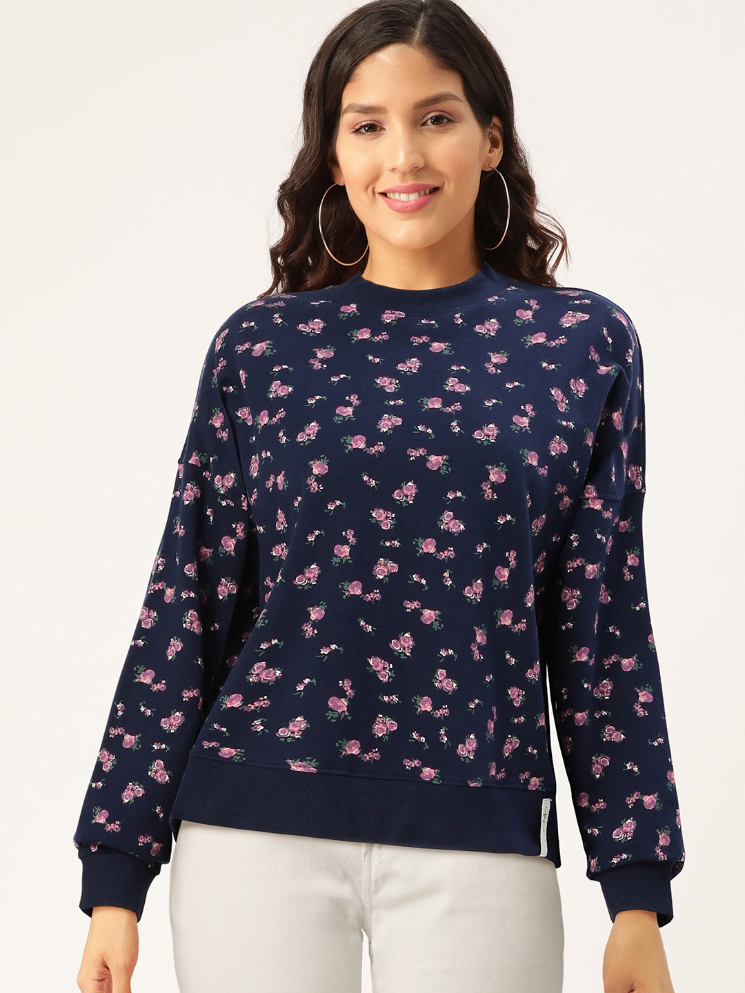 

Flying Machine Women Navy Blue Floral Printed Sweatshirt