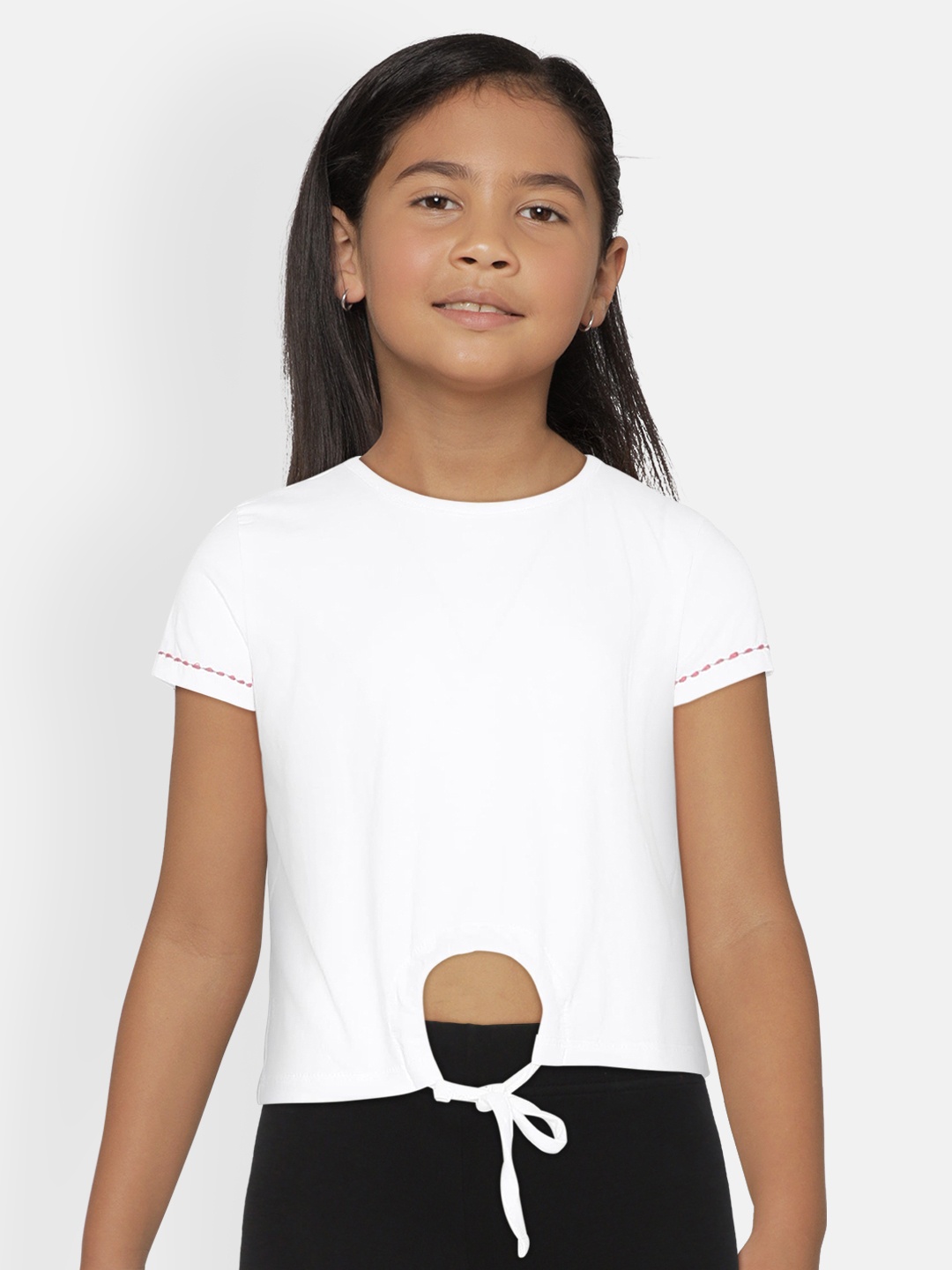 

Global Desi Girls White Solid Top With Thread Detailing