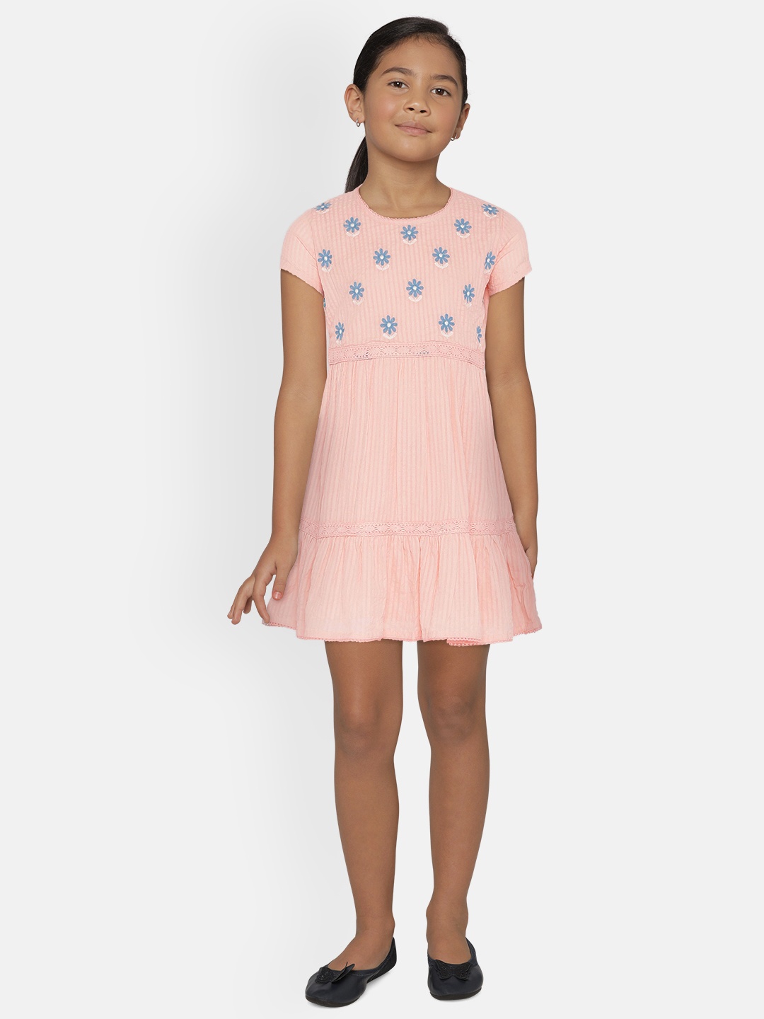 

Global Desi Girls Pink Embroidered Fit and Flare Dress