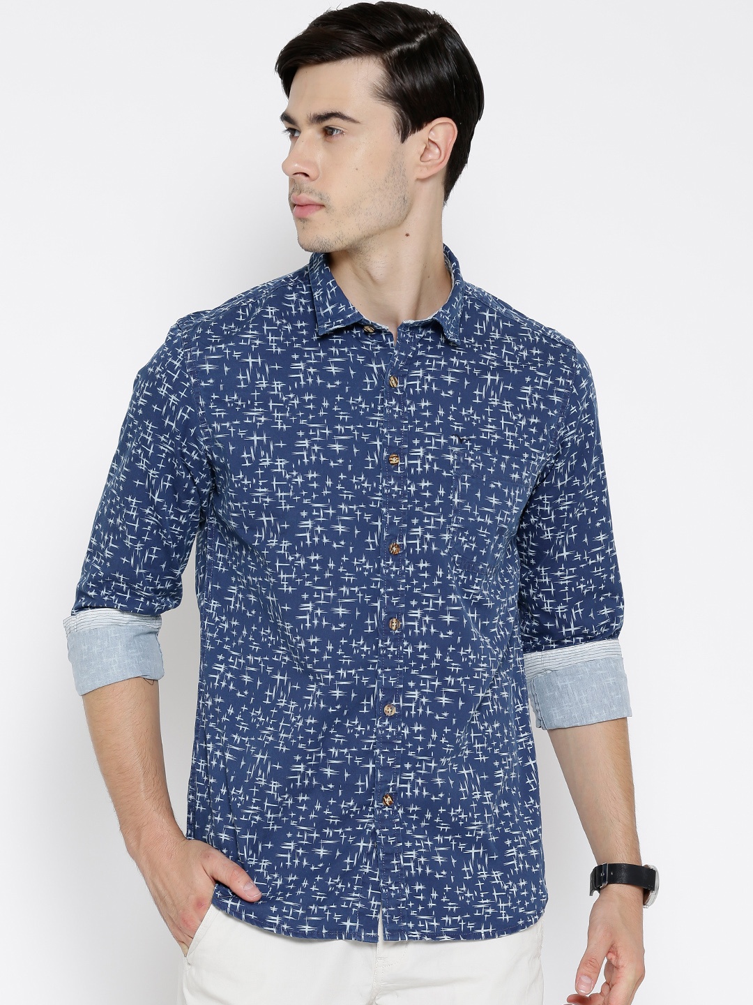 

Flying Machine Navy Printed Casual Shirt, Navy blue