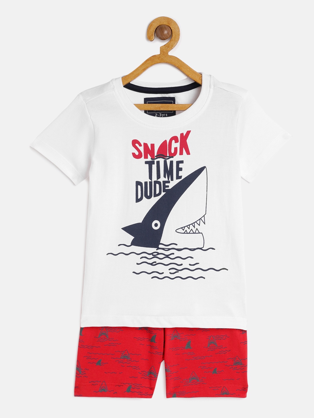 

Cherokee Boys White & Red Printed Pure Cotton T-shirt with Shorts