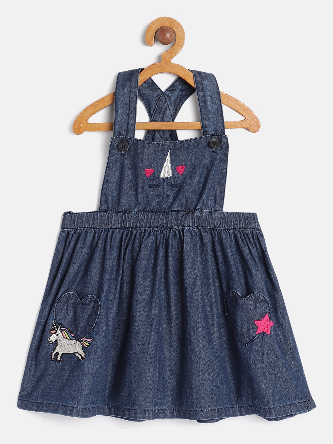 

Donuts Girls Navy Blue Embroidered Pure Cotton Pinafore Dress