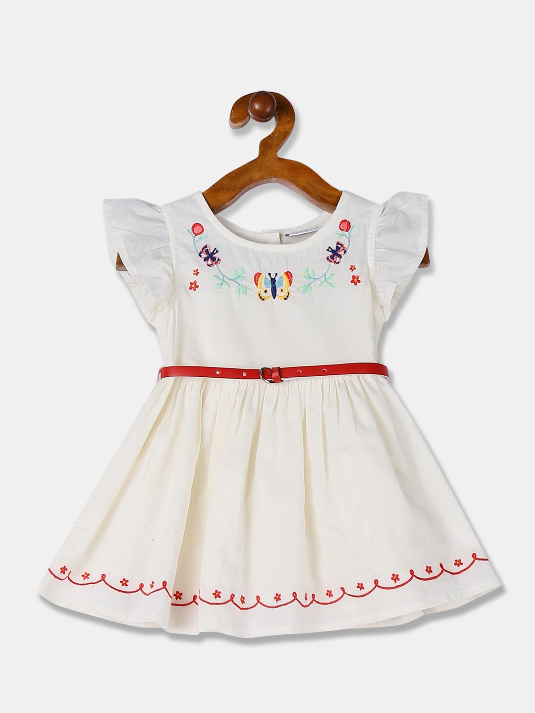 

Donuts Off White Embroidered Dress with Gathers