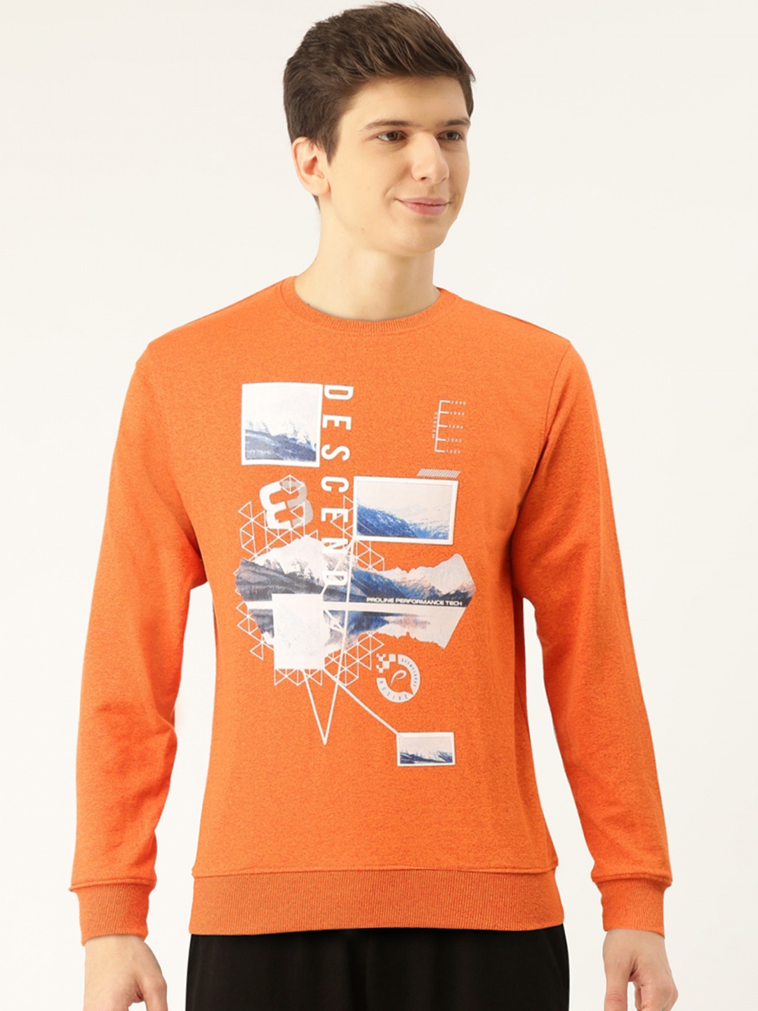 

Proline Active Men Orange & White Graphic Printed Sweatshirt