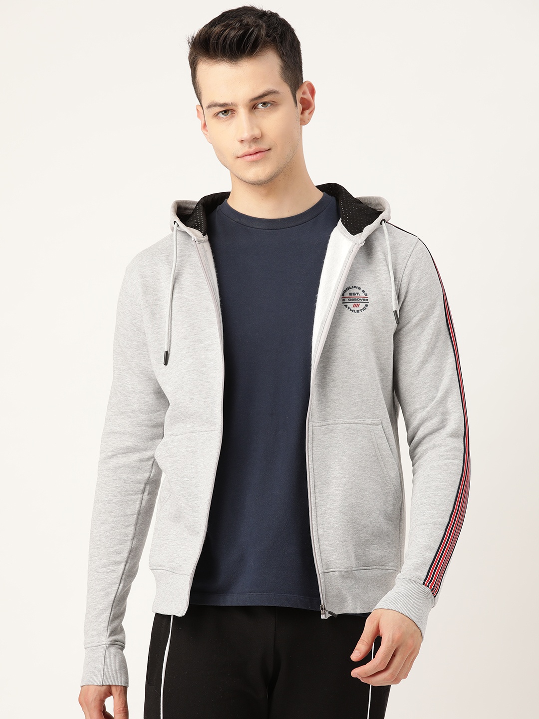 

Proline Active Men Grey Melange Solid Hooded Sweatshirt