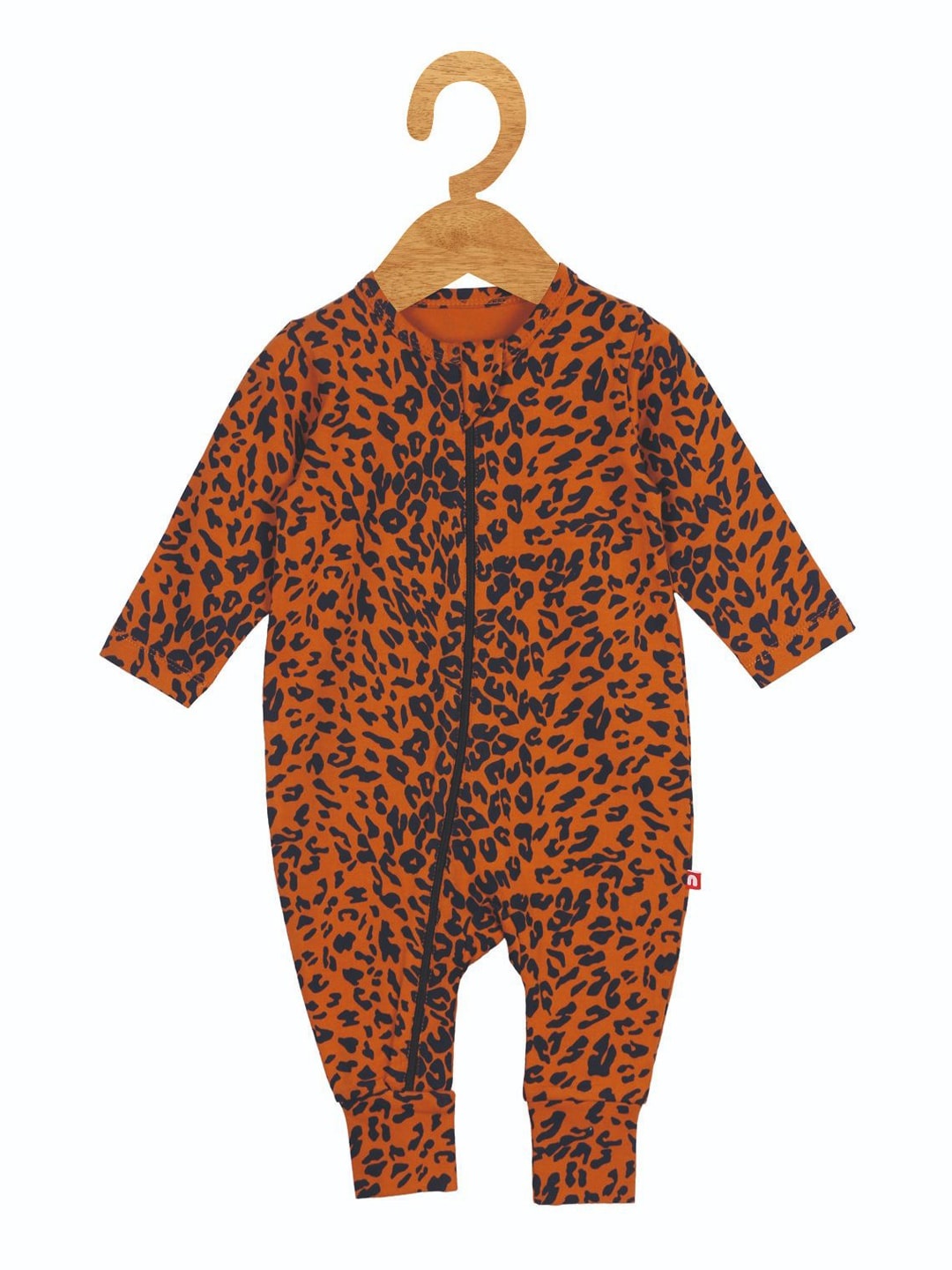 

Nino Bambino Infant Kids Brown & Navy Blue Animal Printed Organic Cotton Sustainable Romper