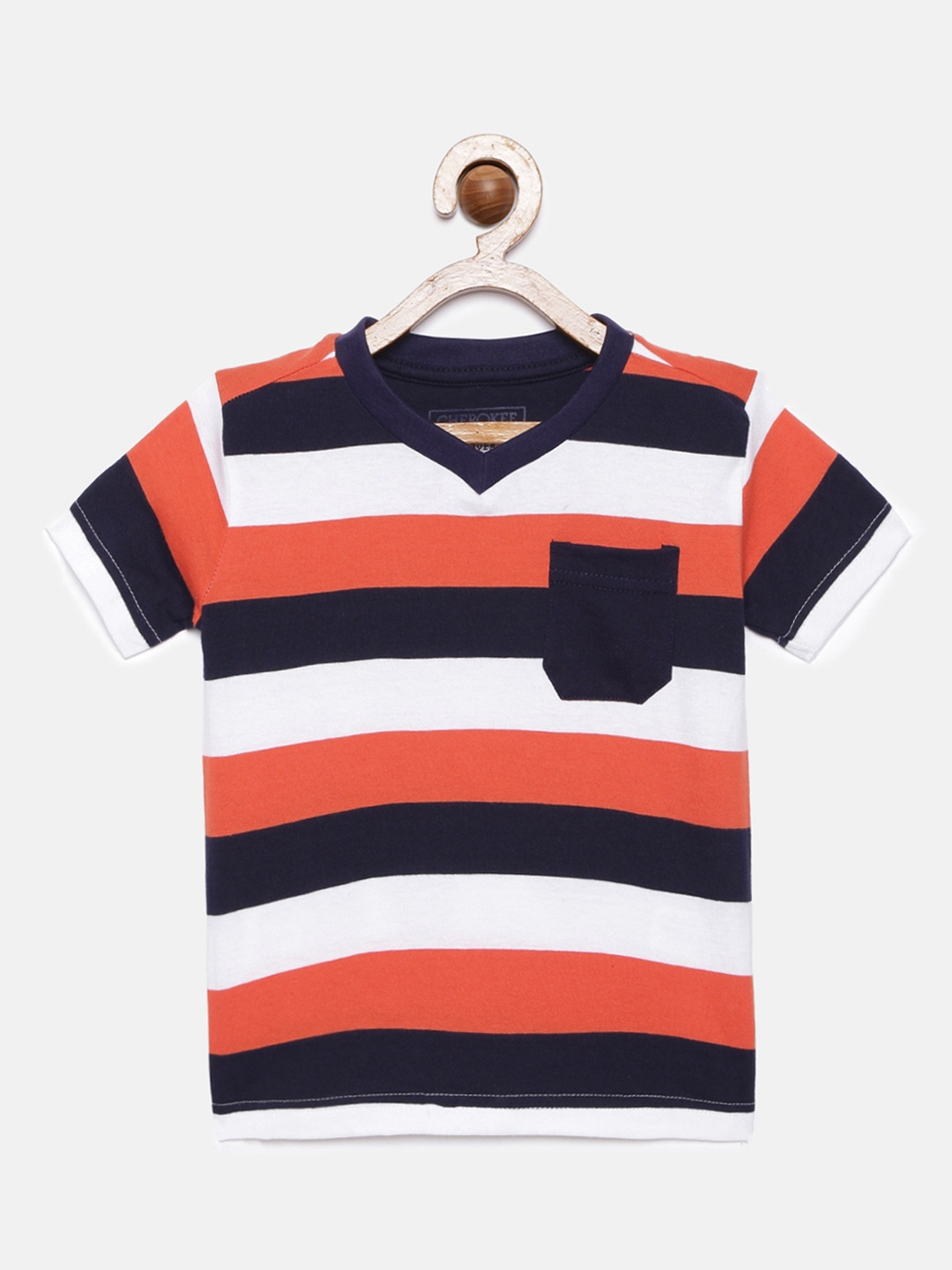 

Cherokee Boys Orange & White Striped V-Neck T-shirt