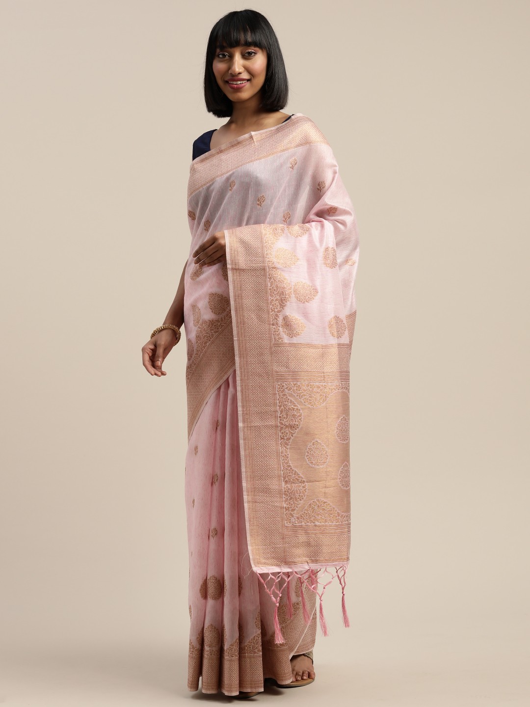 

Mitera Pink Liva Woven Design Banarasi Saree