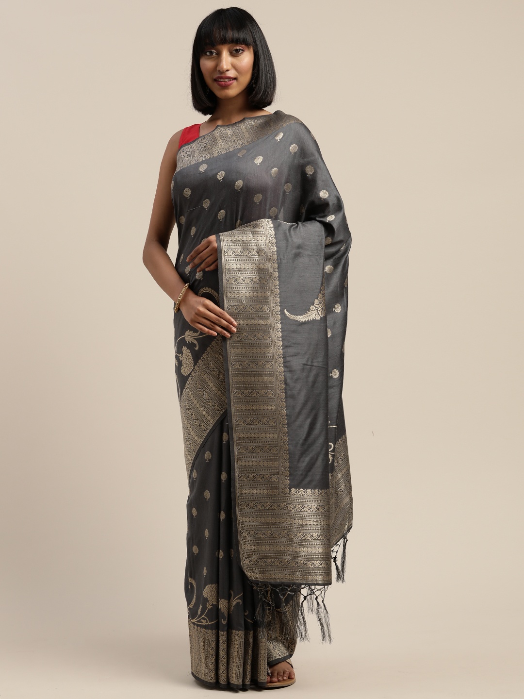 

Mitera Grey Liva Woven Design Banarasi Saree